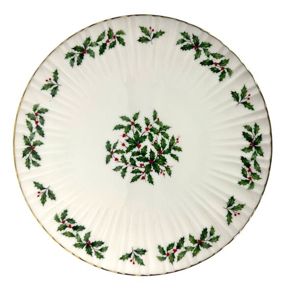 Lenox Holiday Dimension Holly Berries Gold Rim 10.5" Pedestal Cake Stand - Picture 1 of 9